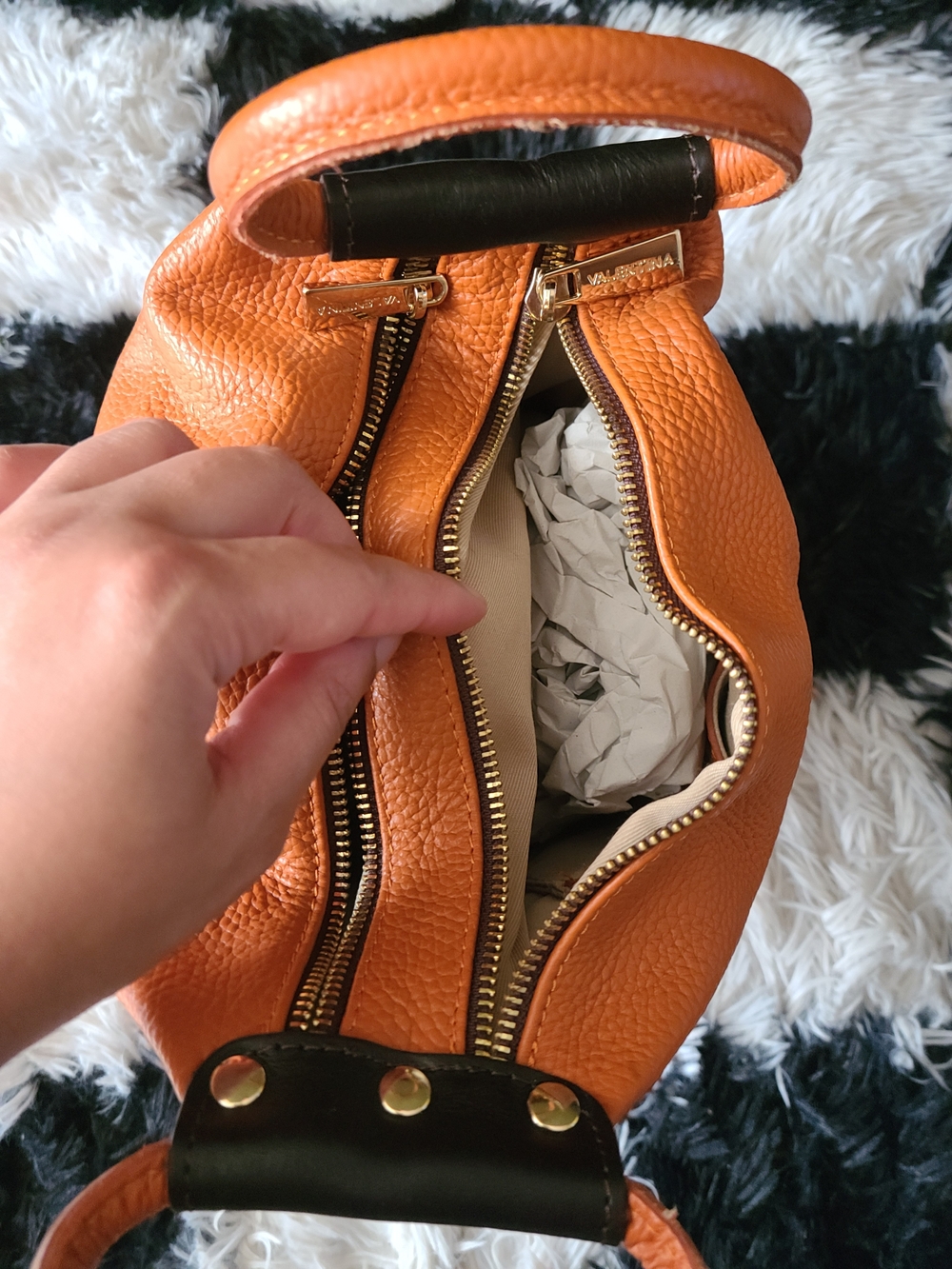Valentina Italian Leather Orange & Brown Purse - Picture 6 of 8